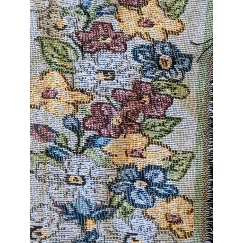 Vintage Baby Blessing Woven Tapestry Throw Blanket 38x52 Fringe Stork Nursery